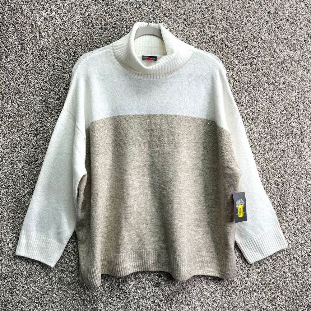 Vince Camuto Sweater Women’s 2X White &‎ Oatmeal Tan Knit Turtleneck NWT